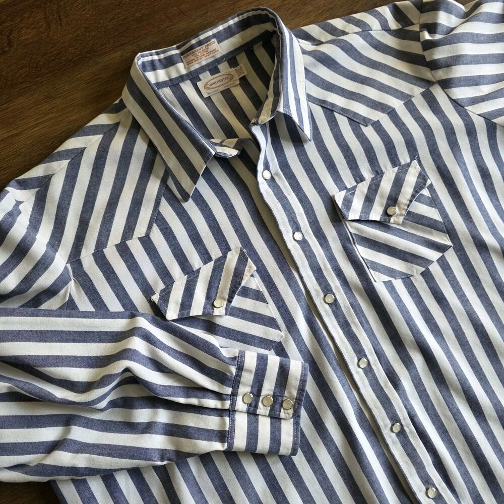 Winchester Western Pearl Snap Shirt Mens 3XLT Tall Man Stripe Yoke Vintage